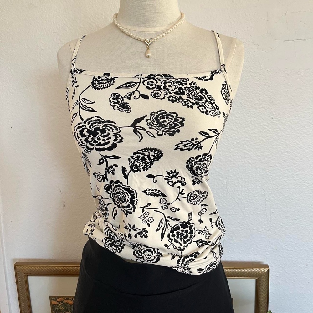 Petite Black and White Floral Top
